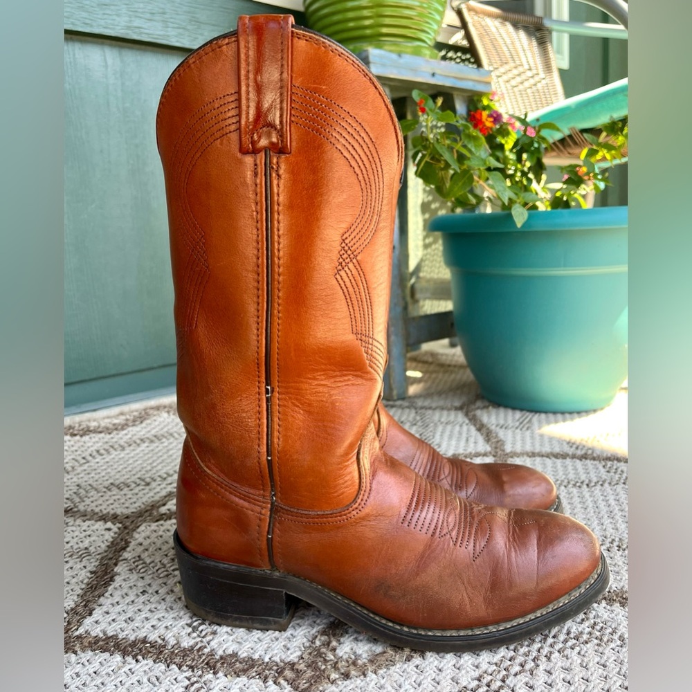 Men's Vintage Peanut Brittle Leather Cowboy Boots SZ 7 .5 D Western